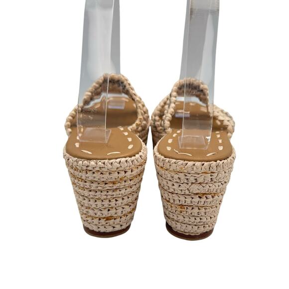 Carrie Forbes Said Raffia 3 Strap Neutral Gray Open Toe Espadrille Wedge Sandals - Picture 7 of 12